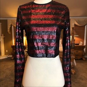 Zara Red & Black Striped Sequin Top
